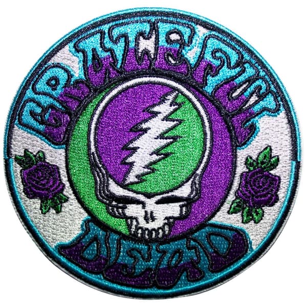 Grateful Dead Steal Your Face Woven Standard Iron On Patch Purple/Green One Size