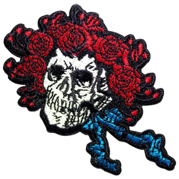 Grateful Dead Bertha Skull Woven Iron On Patch Red/White/Blue One Size