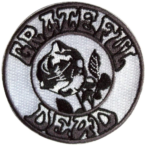 Grateful Dead Woven Rose Iron On Patch Black/White One Size