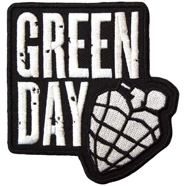 Green Day Grenade Woven Stacked Logo Iron On Patch Black/White One Size