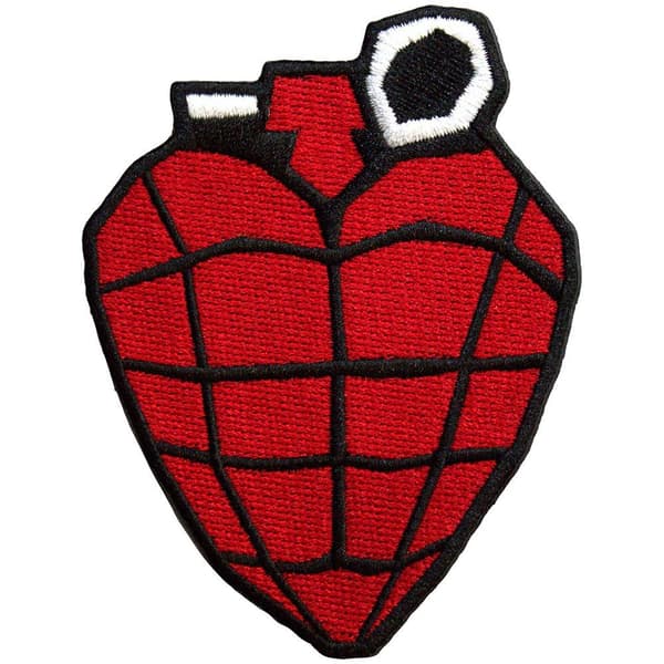 Green Day Woven Grenade Iron On Patch Red/Black/White One Size