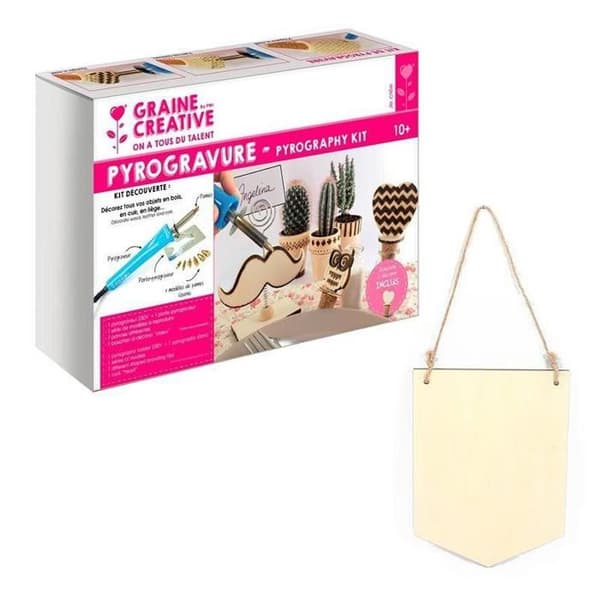 Coffret för pyrogravyr + träfanionhängare