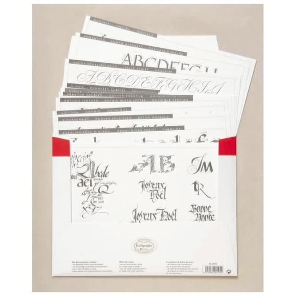Inlärningsblad - Ej specificerat - 12 blad - Kalligrafi - 9 alfabet - Förklarande stammar