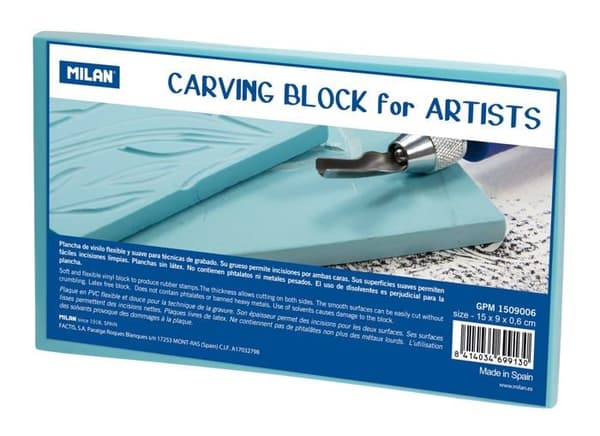 Gravyrset - Milan pyrografiset - 1 - Carving Block for Artists gravyrplatta, blå, medium 5 x 9 x 0,6 cm