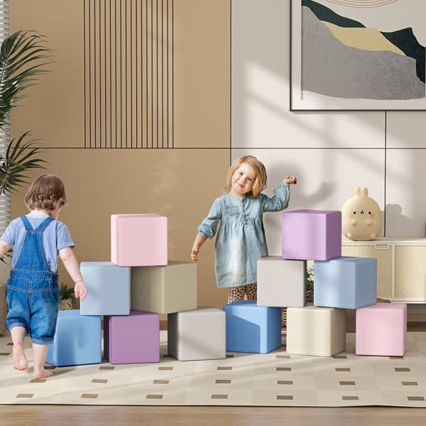 Skumblokke til bygning, 12er-Set, 20x20x20 cm, Multifarvet