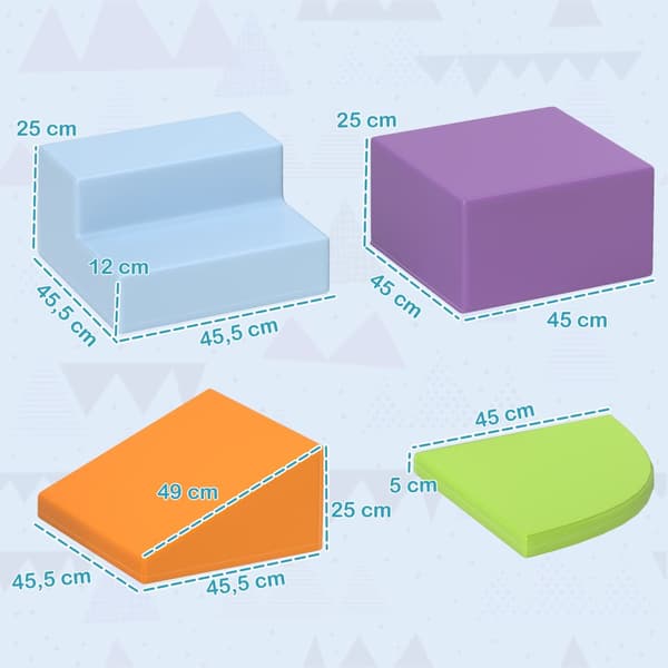 Skumblock för byggande, 4er-Set, 45x45x25 cm, Ljusblå+Orange+Lila+Ljusgrön