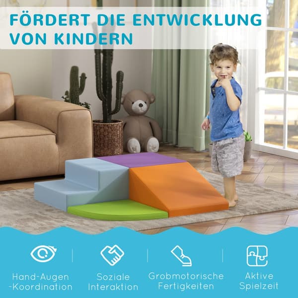 Skumblock för byggande, 4er-Set, 45x45x25 cm, Ljusblå+Orange+Lila+Ljusgrön