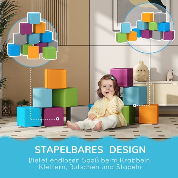 Bløde Blokke, 12er-Set, 20x20x20 cm, Multifarvet