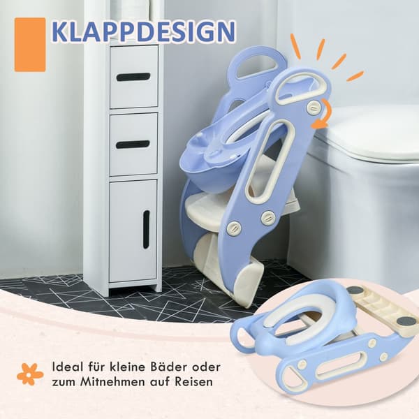 Toilettræner til Børn, ZONEKIZ, 67.9x42.8x51.5 cm, Blå og Hvid