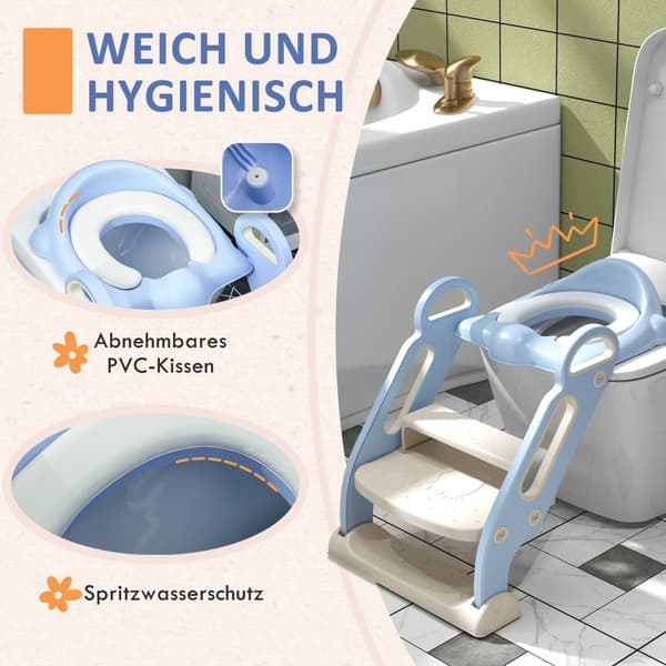 Toilettræner til Børn, ZONEKIZ, 67.9x42.8x51.5 cm, Blå og Hvid