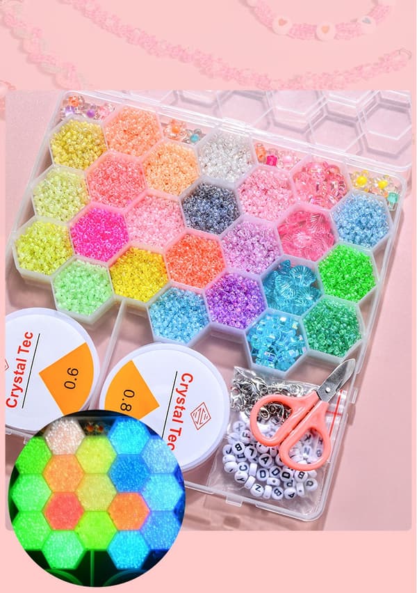 Glow in the Dark Pärlset – Komplett DIY-kit med självlysande pärlor, tråd & tillbehör