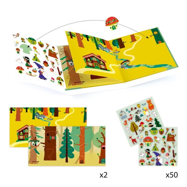 Klistermärken 50-pack Sagornas Skog med Bakgrundsark Djeco
