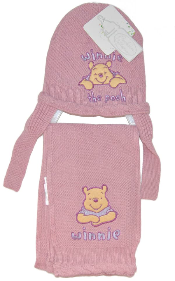 Nalle Puh mössa + halsduk Gammal rosa 44
