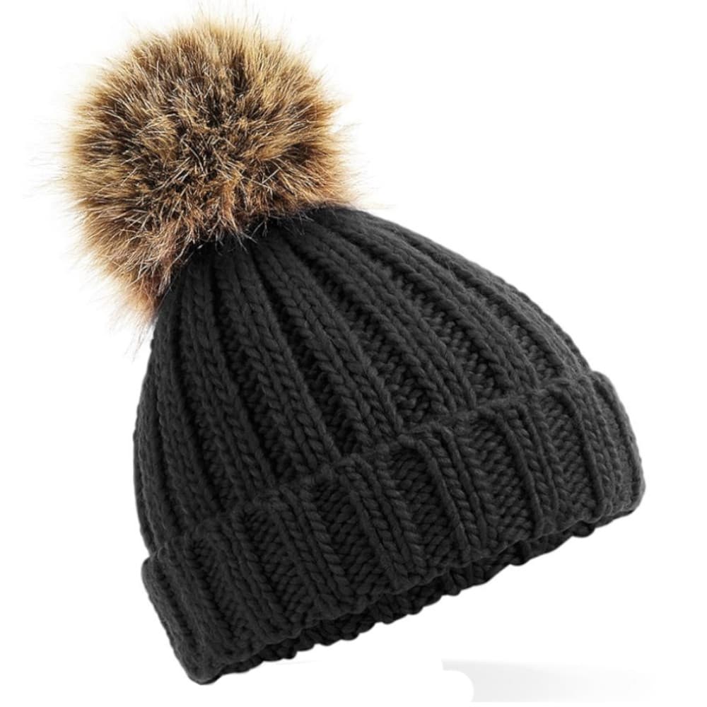 Beechfield Junior Fur Pom Pom Pom Chunky Beanie