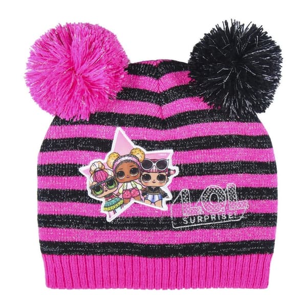 LOL Surprise Girls Double Pom Pom Winter Hat Black/Pink One Size