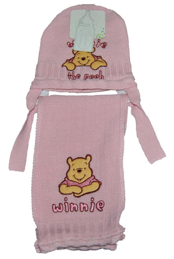 Winnie the Pooh hat + tørklæde 44 cm Lys pink