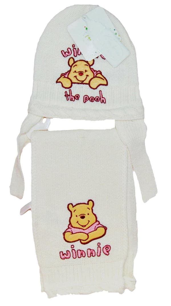 Winnie the Pooh hat + tørklæde størrelse 44 Hvid