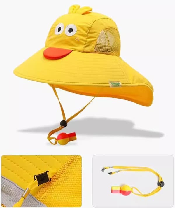 Barnsolhatt med UV-skydd & visselpipa – 3–10 år