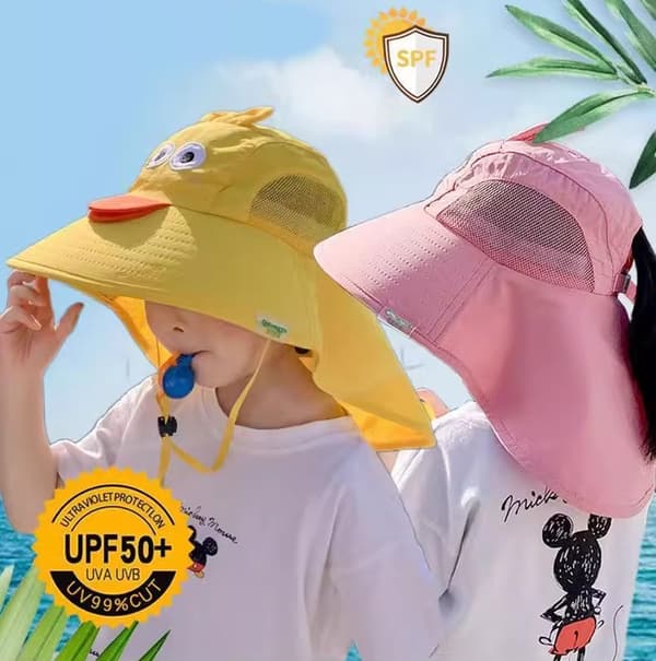 Barnsolhatt med UV-skydd & visselpipa – 3–10 år