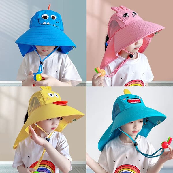 Barnsolhatt med UV-skydd & visselpipa – 3–10 år