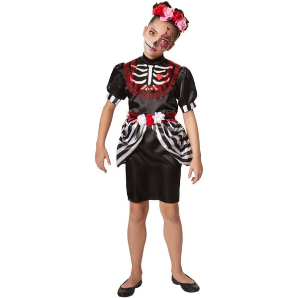 Skeletdame børnekostume Rød 152 cm