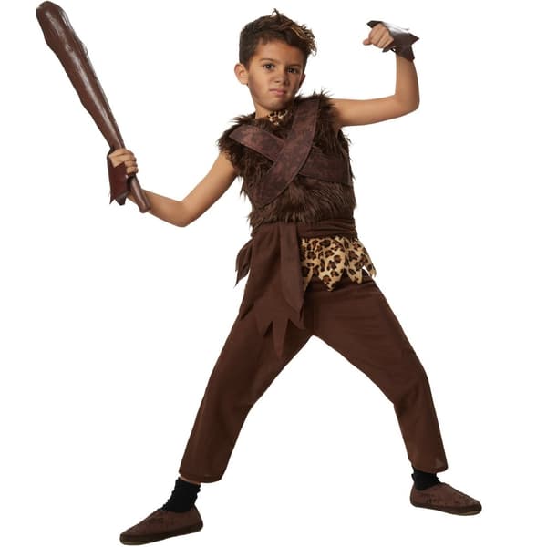 Vild stenalderdreng børnekostume Brun 116 cm