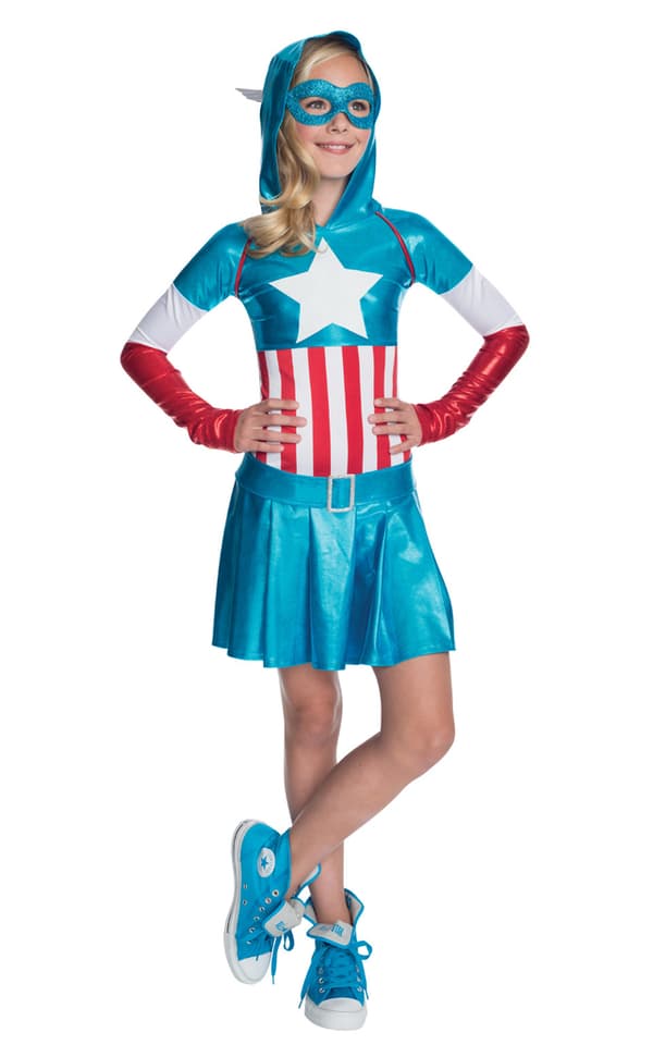 Captain america (8-10 v) puku vyöllä ja naamiaisnaamiolla