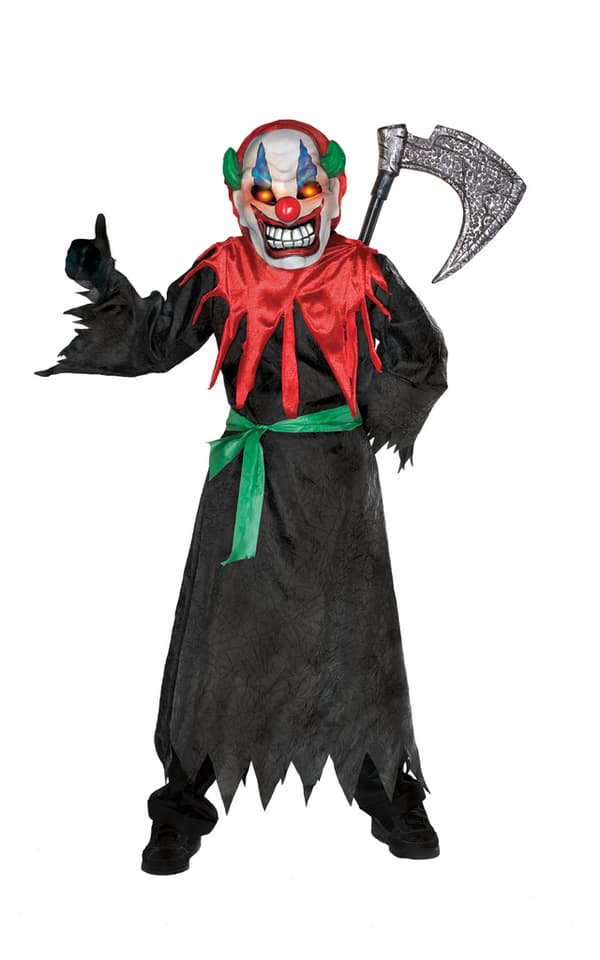 Klovnekostyme (8-10 år) lysende øyne halloween kostyme og maske