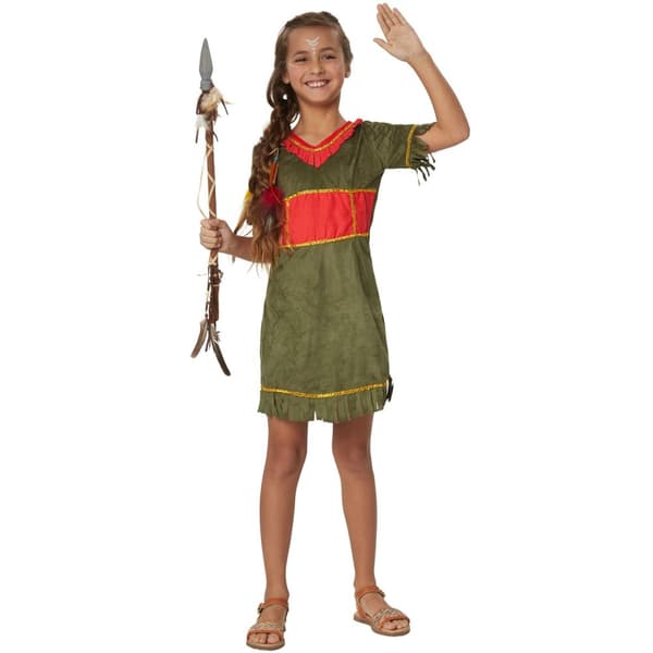 Modig Mohikaner børnekostume pige Grøn 128 cm