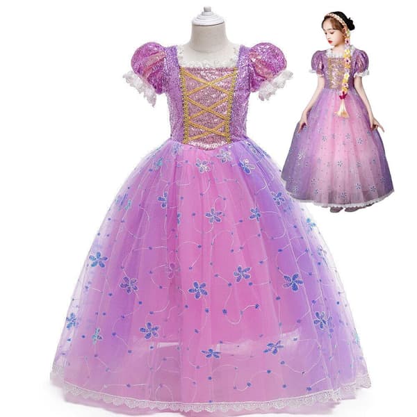 Prinsessklänning Rapunzel Frost Elsa Anna Maskeraddräkt Lila 140