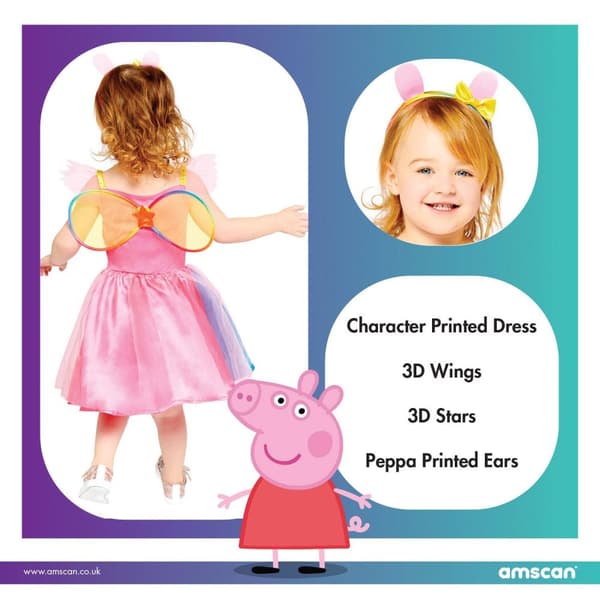 Peppa pig mekko 110 cm (4-6 v) siivet ja diadeemi greta gris