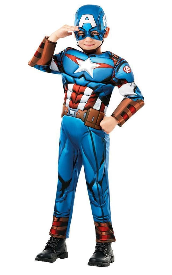 Captain america deluxe 122/128 cl (7-8 år) dräkt med mask