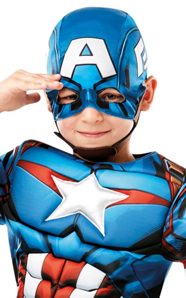 Captain america deluxe 122/128 cl (7-8 år) dräkt med mask