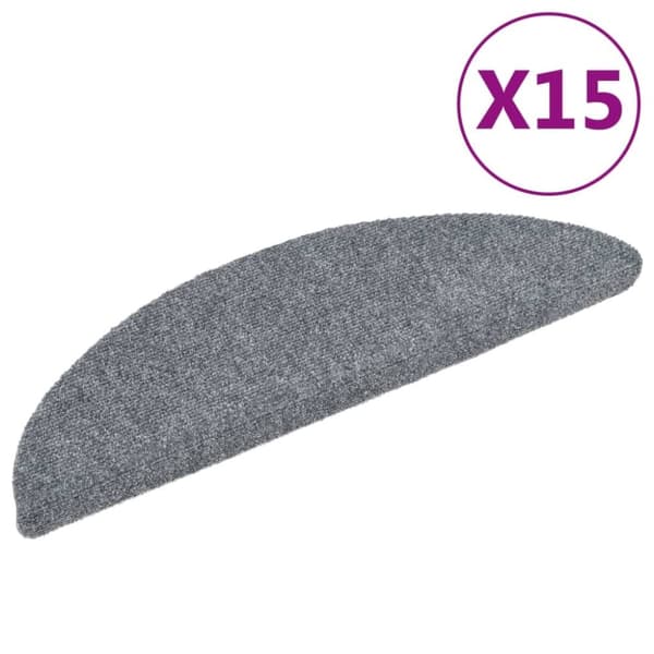 vidaXL Trappstegsmattor självhäftande 15 st brodyr 56x17x3 cm ljusgrå