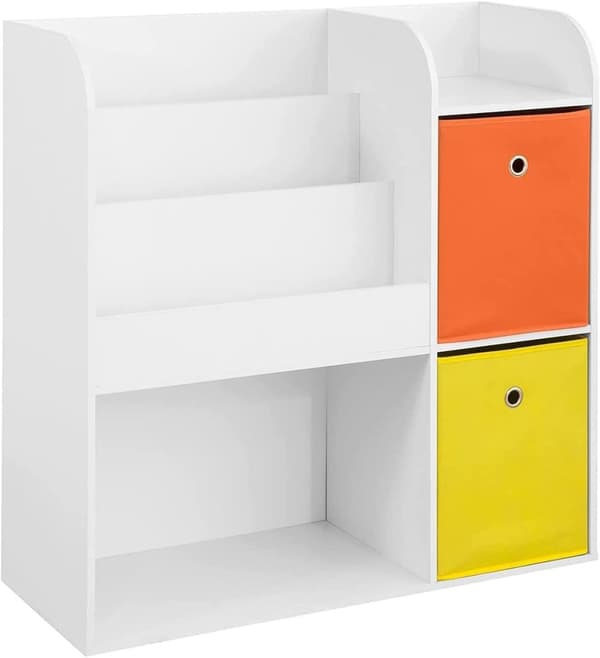 Rootz Barn Bokhylla Bokhylla - Leksakshylla Förvaring Display Hylla Rack Organizer med 2 tyglådor