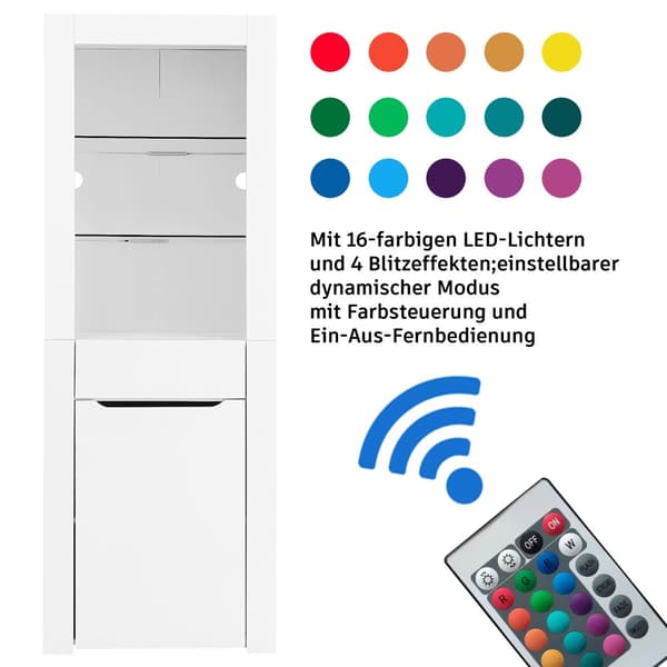 LED-näyttökaappi - K 165cm - suuri säilytystila - valkoinen