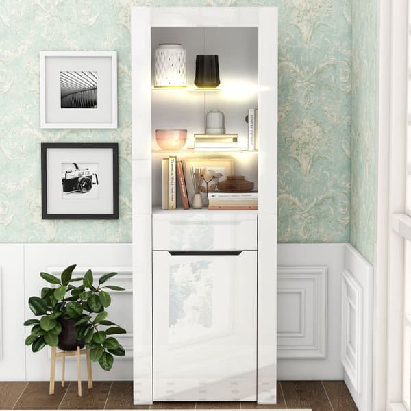 LED Vitrineskab - H 165cm - Stort opbevaringsrum - Hvid