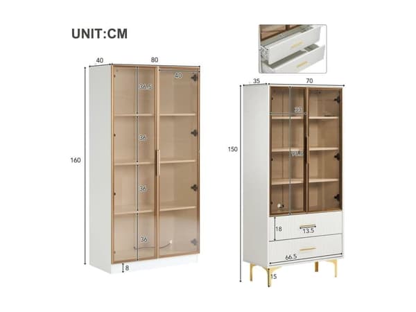 Set med 2 moderna LED-skärmskåp - med justerbara hyllor - Vit