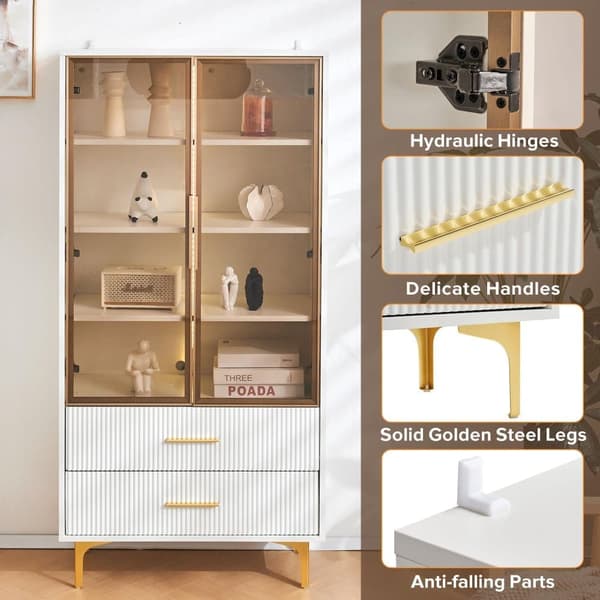 Set med 2 moderna LED-skärmskåp - med justerbara hyllor - Vit