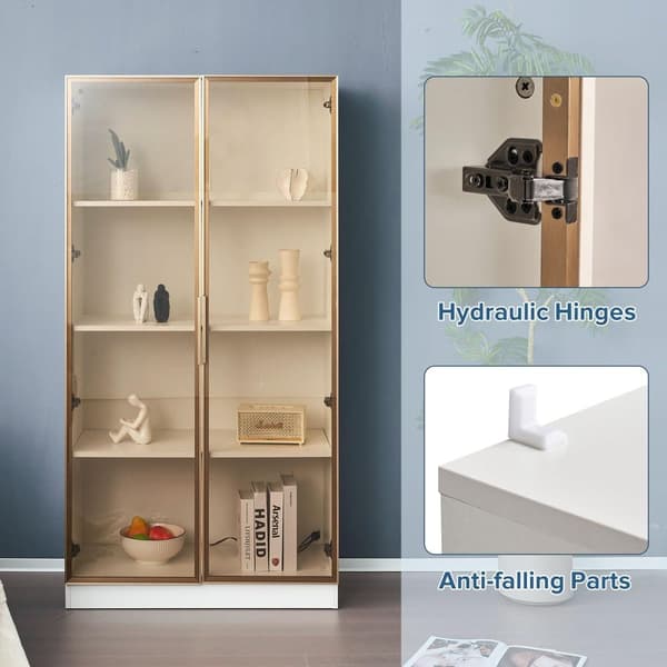 Moderne glasskab med LED-lys i 16 farver - H 160 cm - 2 låger med aftagelige hylder - Transparent