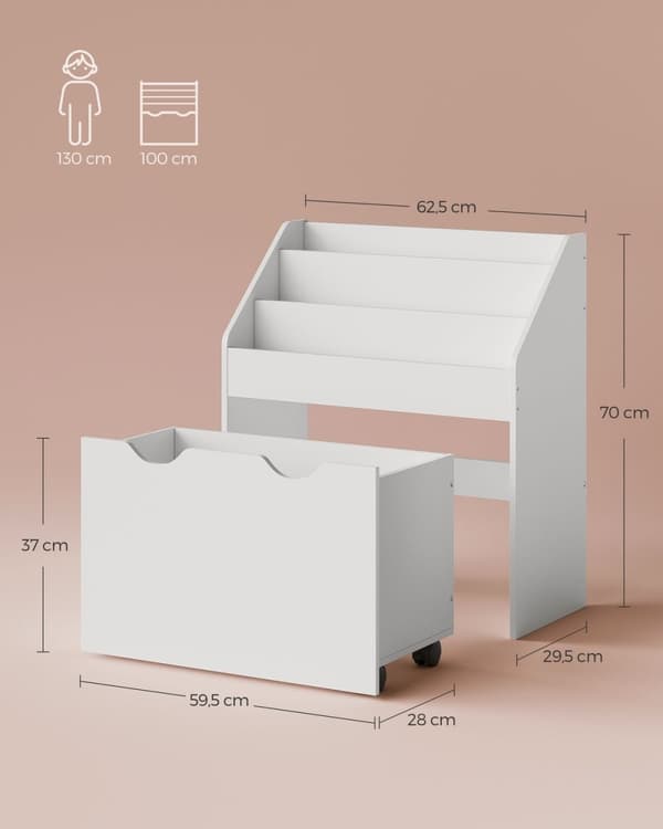 Rootz leksaksförvaringshylla - Organizer för barn - Mobilvagn - Molnvit - 28,5" x 11,5" x 35,5"