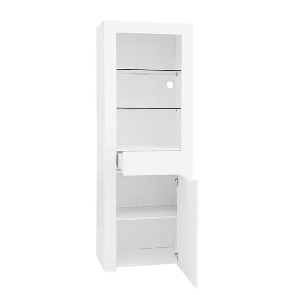 LED-displayskåp - H 165cm - stort förvaringsutrymme - Vit