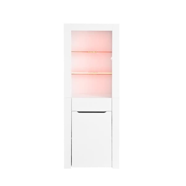 LED-displayskåp - H 165cm - stort förvaringsutrymme - Vit