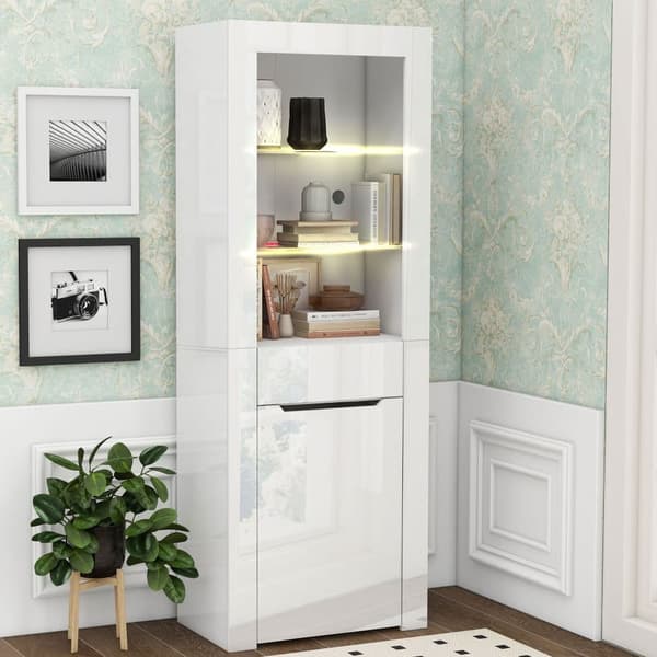 LED-displayskåp - H 165cm - stort förvaringsutrymme - Vit