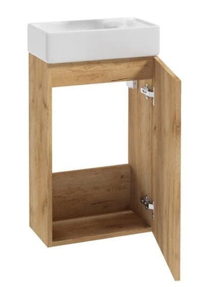 Ripustettava kylpyhuoneen kaappi pesualtaalla 60x40 craft-tammea ja musta hana Small