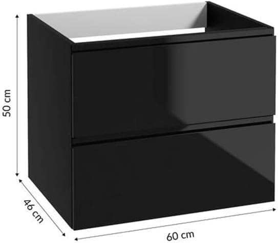 Badrumsskåp 60x50 cm hängande svart högglans med Modus-skiva
