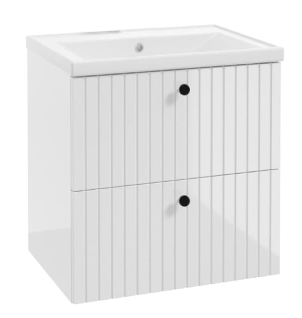 Lamella-kylpyhuoneen kaappi pesualtaalla 60 cm, hana ja sifoni, valkoinen Rietti