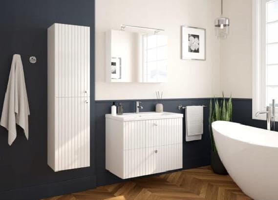 Rietti 140x35 cm hvid blank badeværelsessøjle, rillet, lameller, hængende