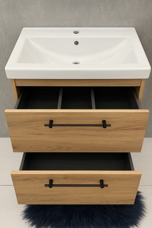 Kylpyhuonekaappi pesualtaalla, hanalla ja sifonilla 60x80cm Standing Oak Craft Cassandra