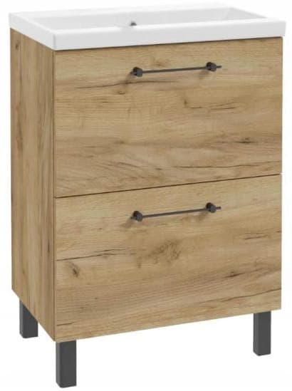 Badrumsskåp med handfat och 2 lådor 60x80cm stående ek Cassandra